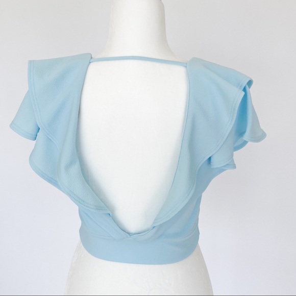 Ruffled collar open back cropped top - Picture 6 of 6